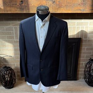 SOLD Polo Ralph Lauren mens 40R navy blue solid 100% wool 2-button suit jacket